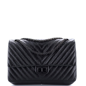 So Black Reissue 2.55 Flap Bag Chevron Aged Calfskin 226