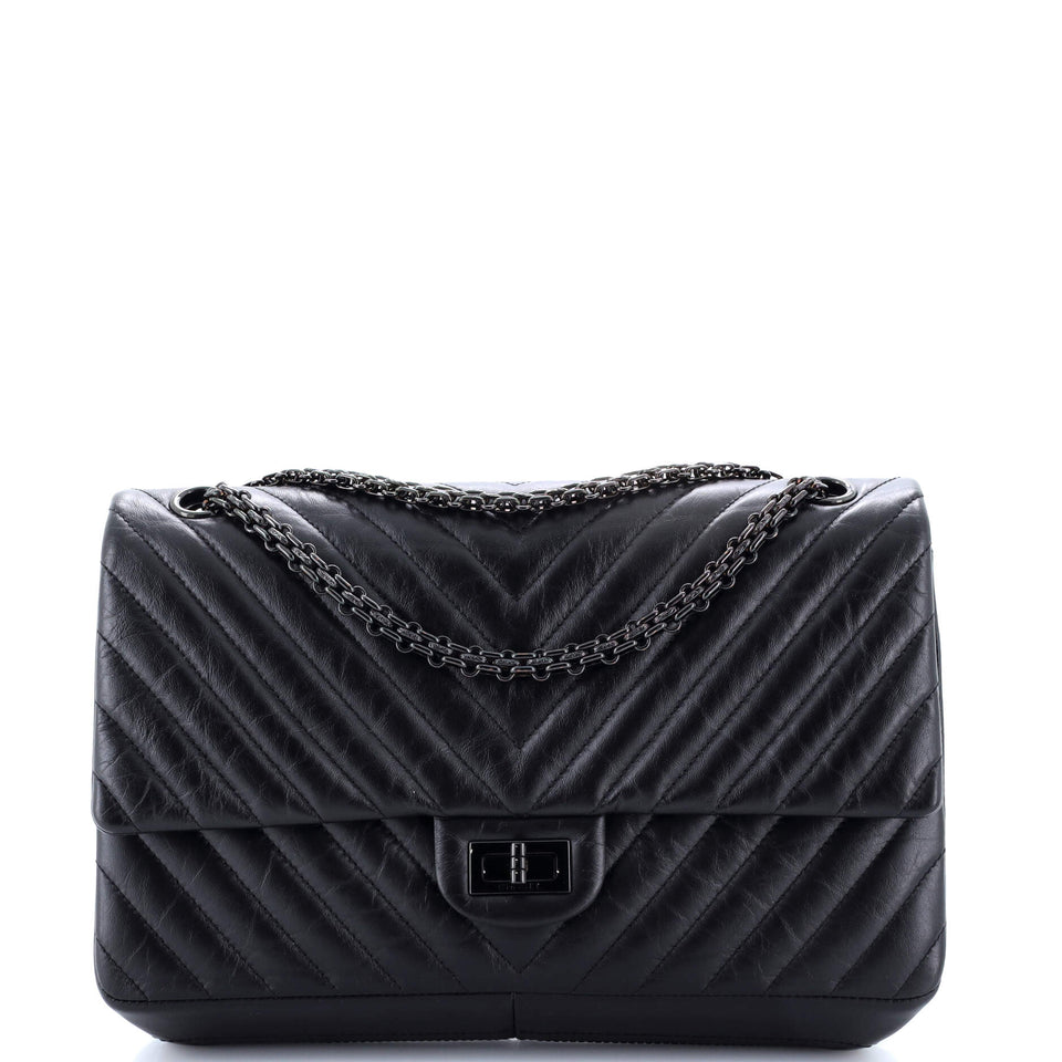 So Black Reissue 2.55 Flap Bag Chevron Aged Calfskin 226