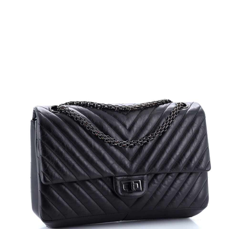 So Black Reissue 2.55 Flap Bag Chevron Aged Calfskin 226