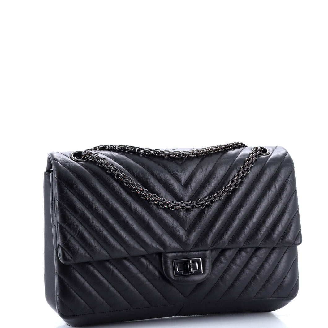 So Black Reissue 2.55 Flap Bag Chevron Aged Calfskin 226