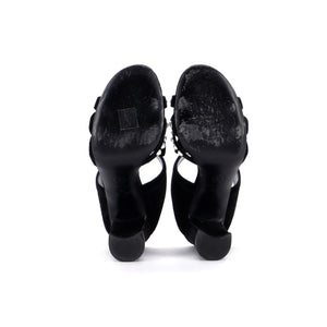 Women's CC Bow Heeled Mule Sandals Velvet with Faux Pearls