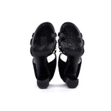 Women's CC Bow Heeled Mule Sandals Velvet with Faux Pearls