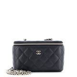Classic Vanity Case with Chain Quilted Caviar Small