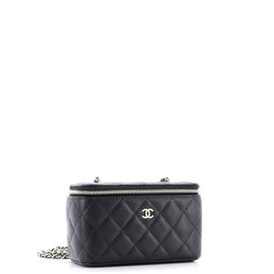 Classic Vanity Case with Chain Quilted Caviar Small