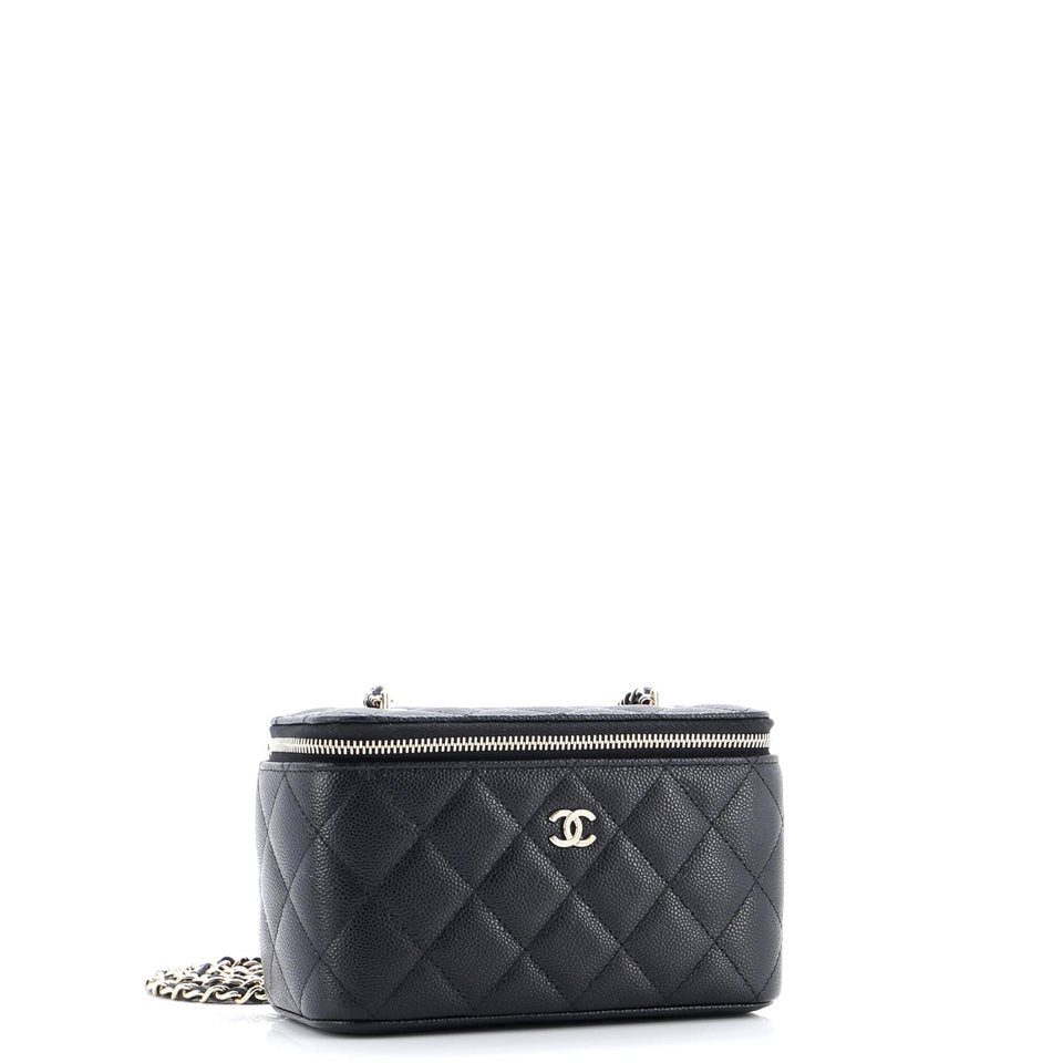Classic Vanity Case with Chain Quilted Caviar Small