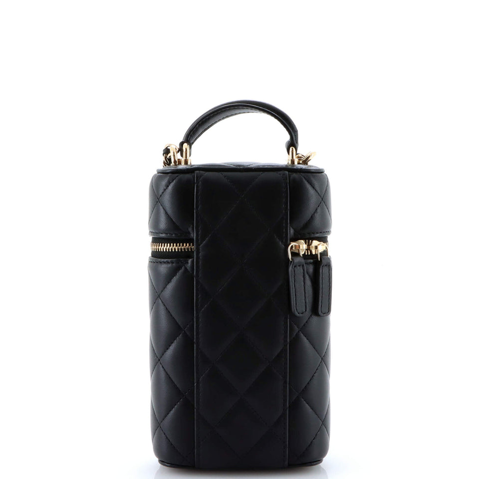Classic Vanity Top Handle Phone Holder with Chain Quilted Lambskin