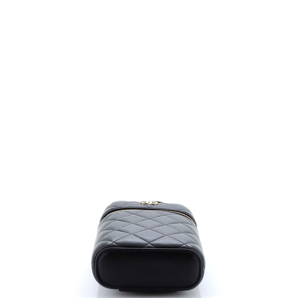 Classic Vanity Top Handle Phone Holder with Chain Quilted Lambskin