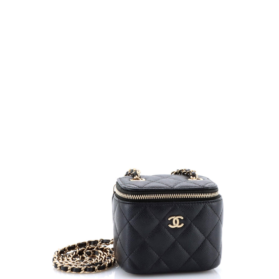 Classic Vanity Case with Chain Quilted Caviar Mini