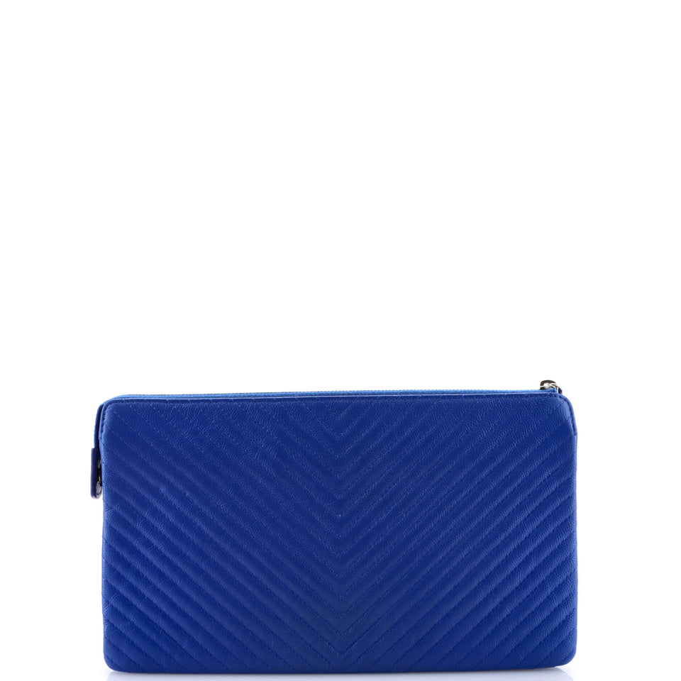 Classic Double Pocket Zip Pouch Chevron Caviar Medium