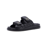 Women's Velcro Open Back Dad Sandals Quilted Leather