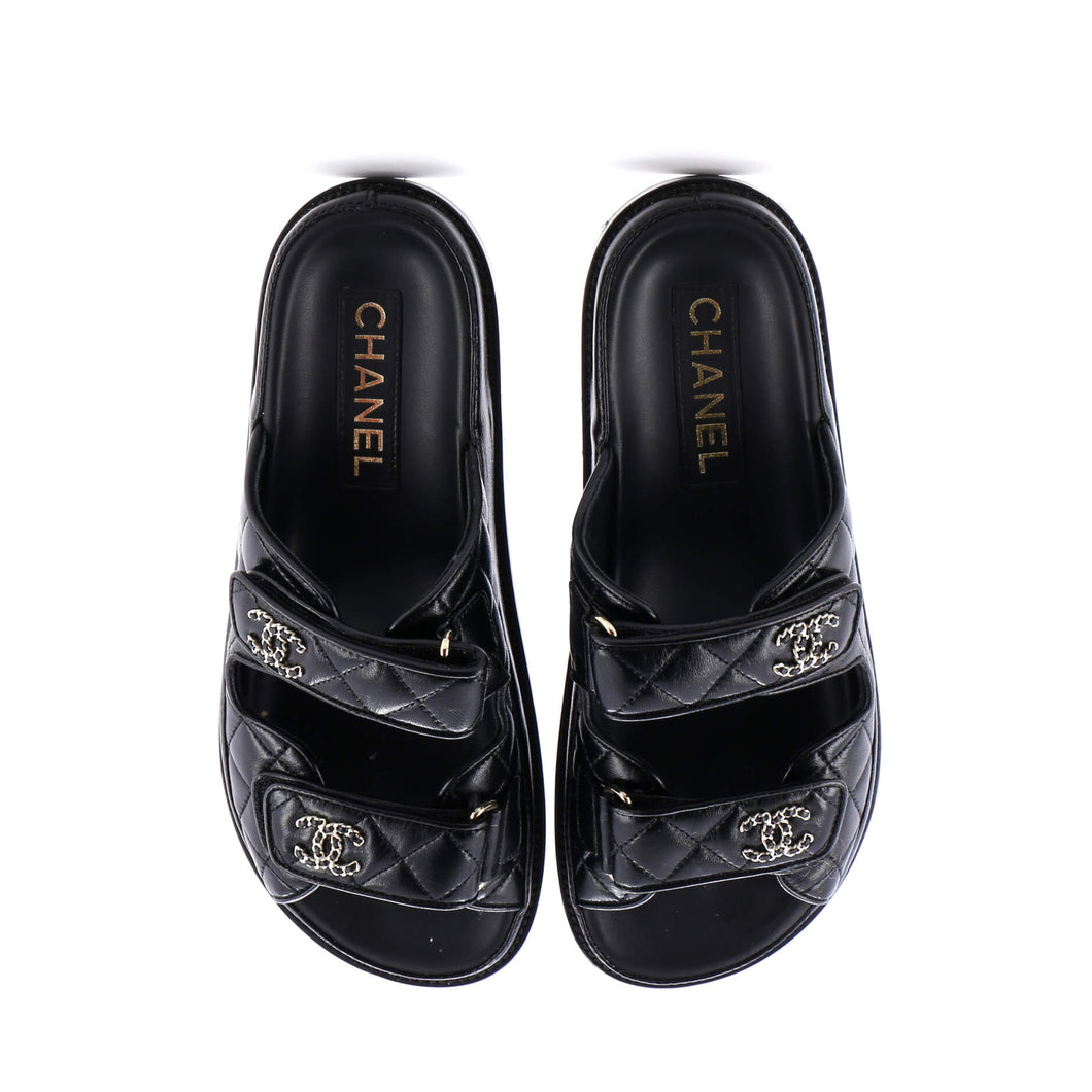 Women's Velcro Open Back Dad Sandals Quilted Leather
