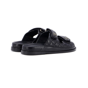 Women's Velcro Open Back Dad Sandals Quilted Leather