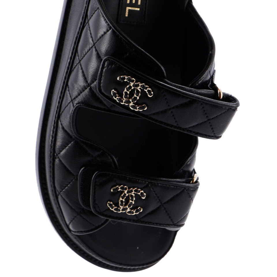Women's Velcro Open Back Dad Sandals Quilted Leather