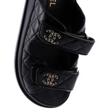 Women's Velcro Open Back Dad Sandals Quilted Leather