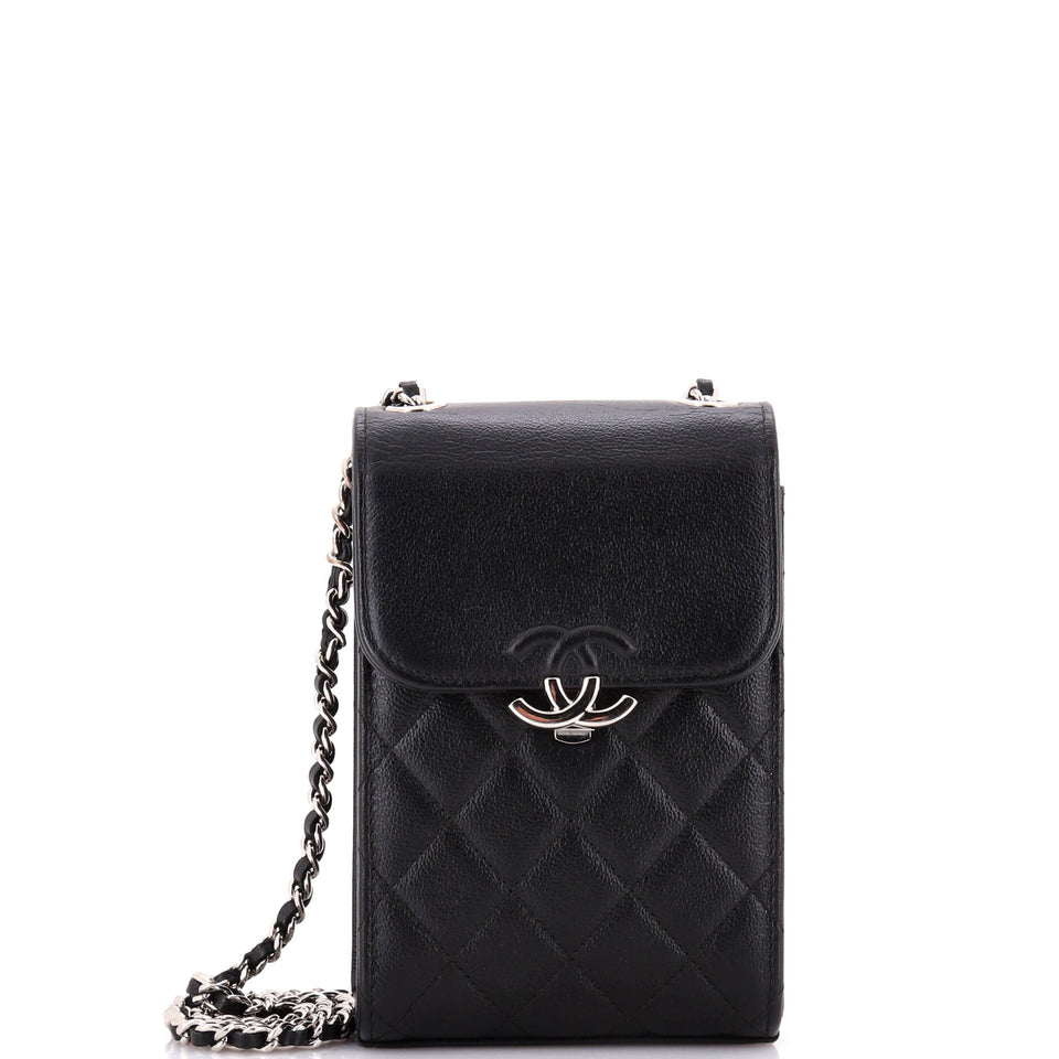 CC Box Flap Phone Holder Crossbody Bag Quilted Caviar