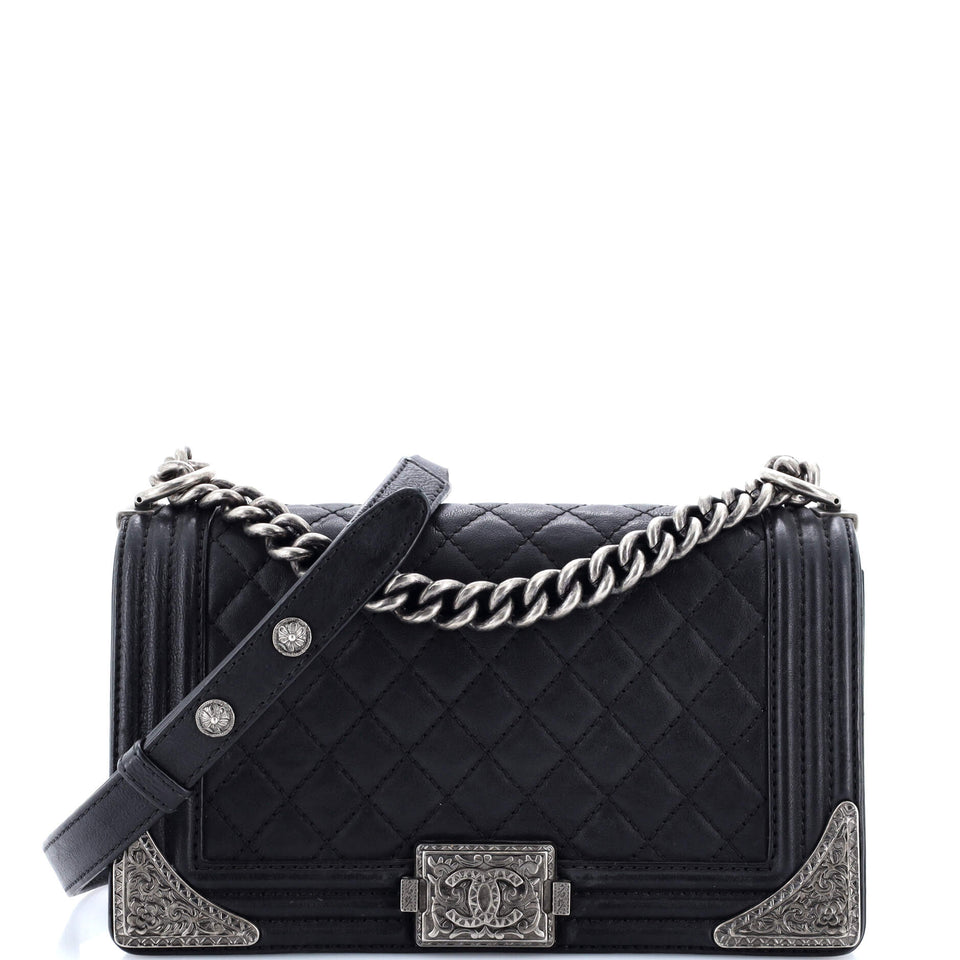 Paris-Dallas Boy Flap Bag Quilted Calfskin with Metal Adornments Old Medium
