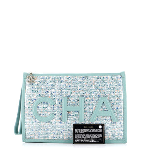 Logo Wristlet Clutch PVC Over Quilted Tweed Large