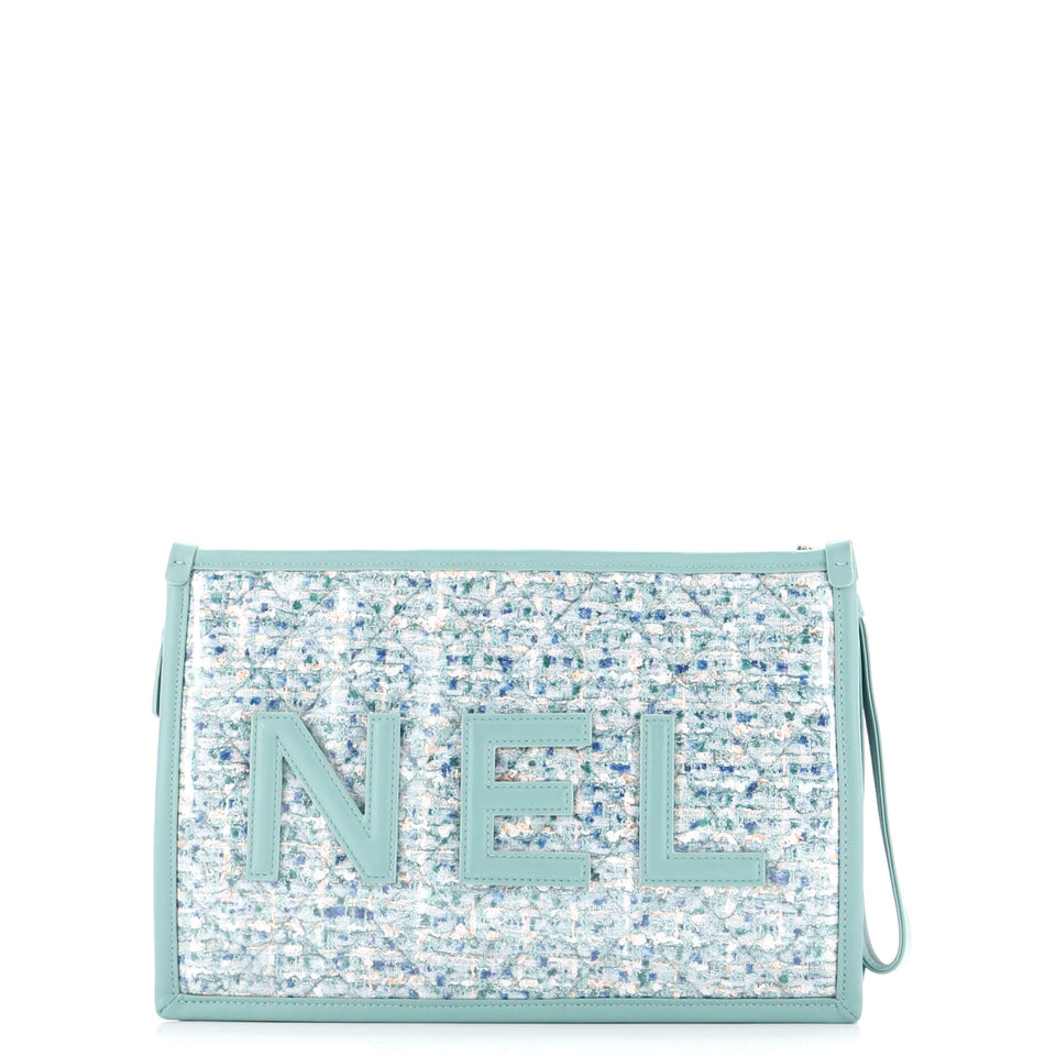 Logo Wristlet Clutch PVC Over Quilted Tweed Large