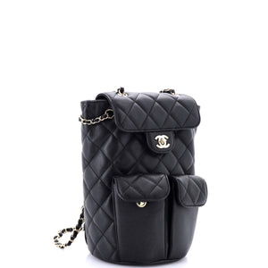 Double Pocket Flap Bucket Backpack Quilted Caviar