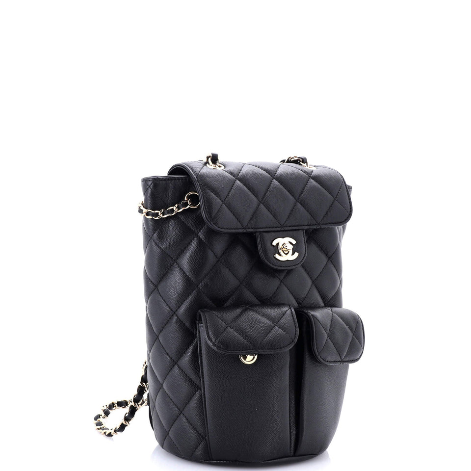 Double Pocket Flap Bucket Backpack Quilted Caviar