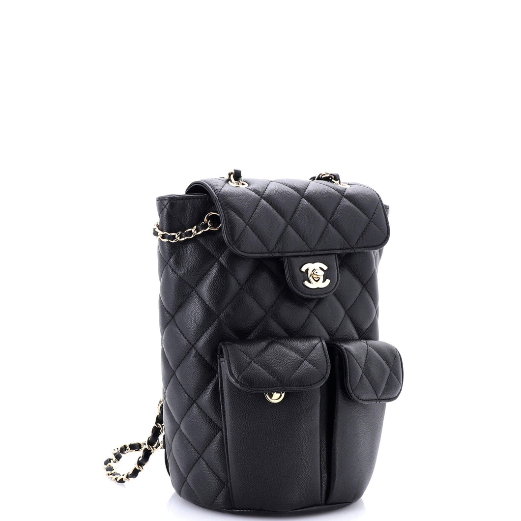 Double Pocket Flap Bucket Backpack Quilted Caviar