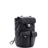 Double Pocket Flap Bucket Backpack Quilted Caviar