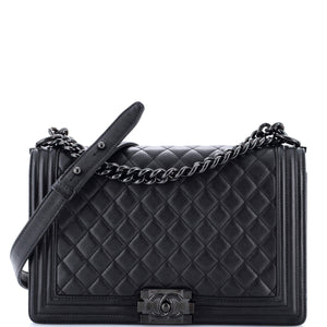 So Black Boy Flap Bag Quilted Caviar New Medium