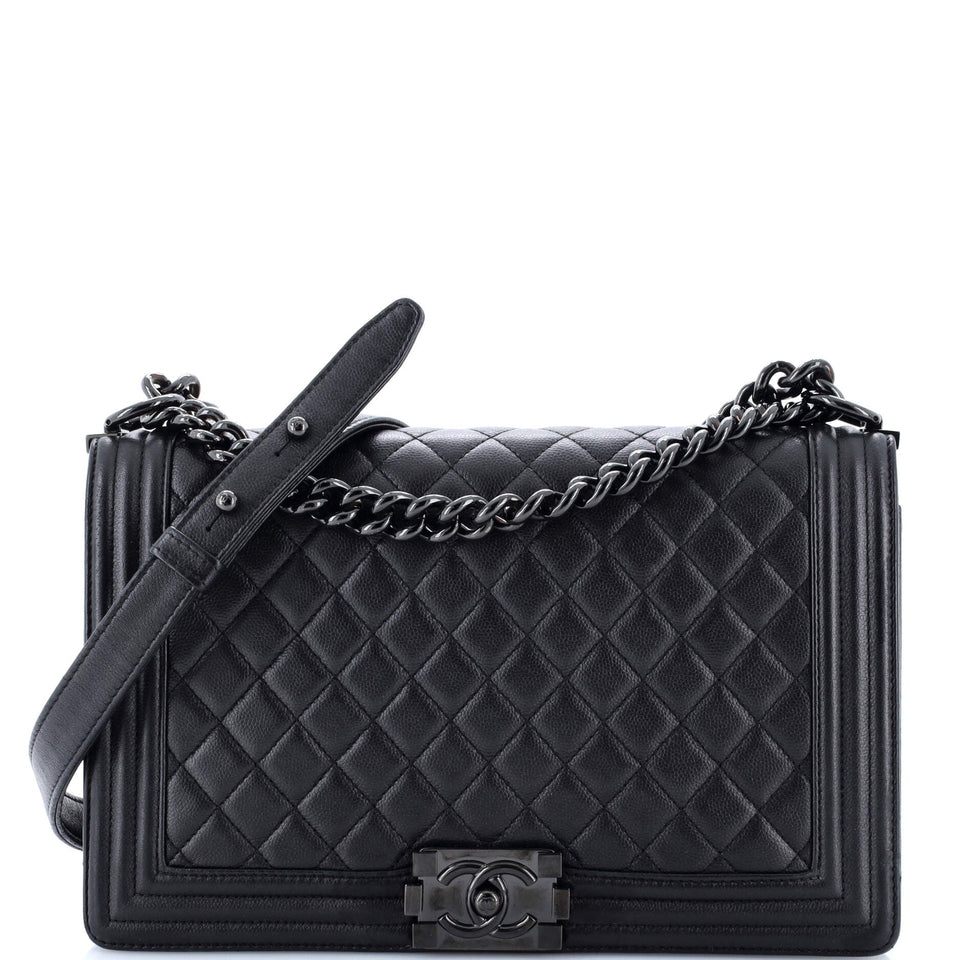 So Black Boy Flap Bag Quilted Caviar New Medium
