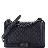 So Black Boy Flap Bag Quilted Caviar New Medium