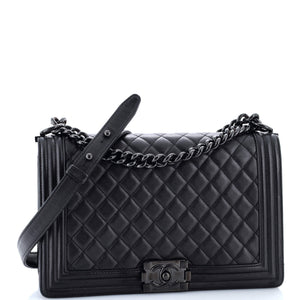 So Black Boy Flap Bag Quilted Caviar New Medium