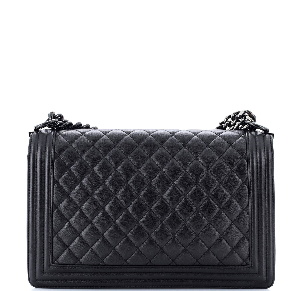 So Black Boy Flap Bag Quilted Caviar New Medium