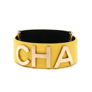 CHA-NEL Logo Cuff Bracelet Set Leather with Metal