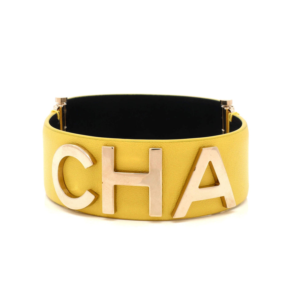 CHA-NEL Logo Cuff Bracelet Set Leather with Metal
