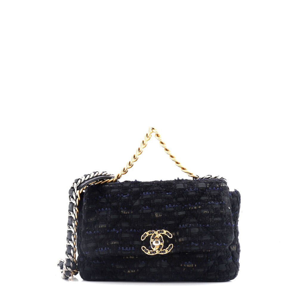 19 Flap Bag Quilted Tweed and Ribbon Medium