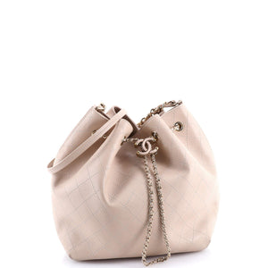 Covered CC Drawstring Bucket Bag Stitched Calfskin Medium