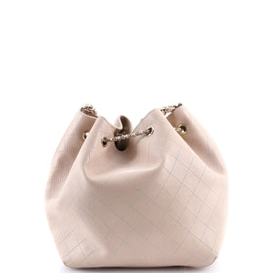 Covered CC Drawstring Bucket Bag Stitched Calfskin Medium