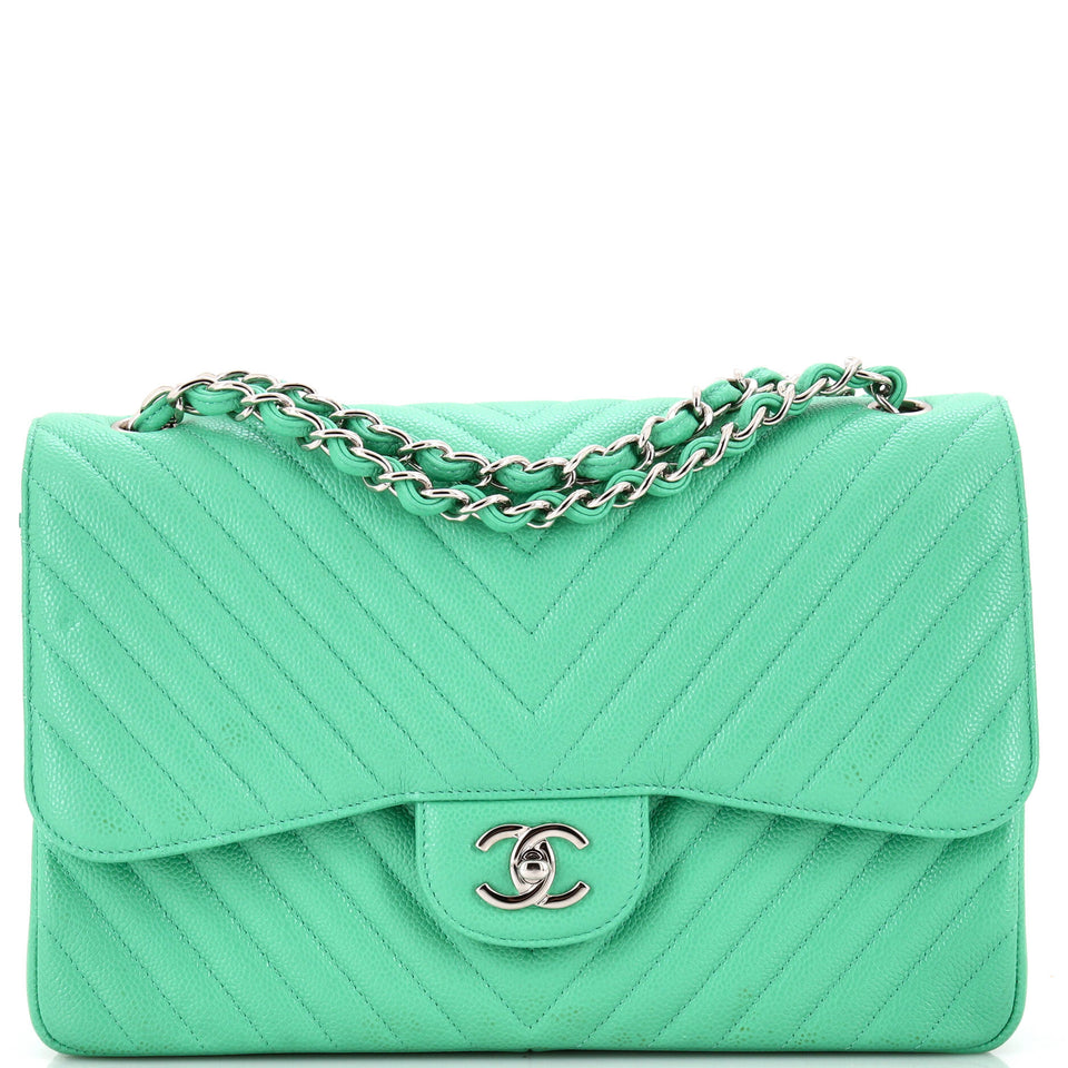 Classic Double Flap Bag Chevron Caviar Jumbo