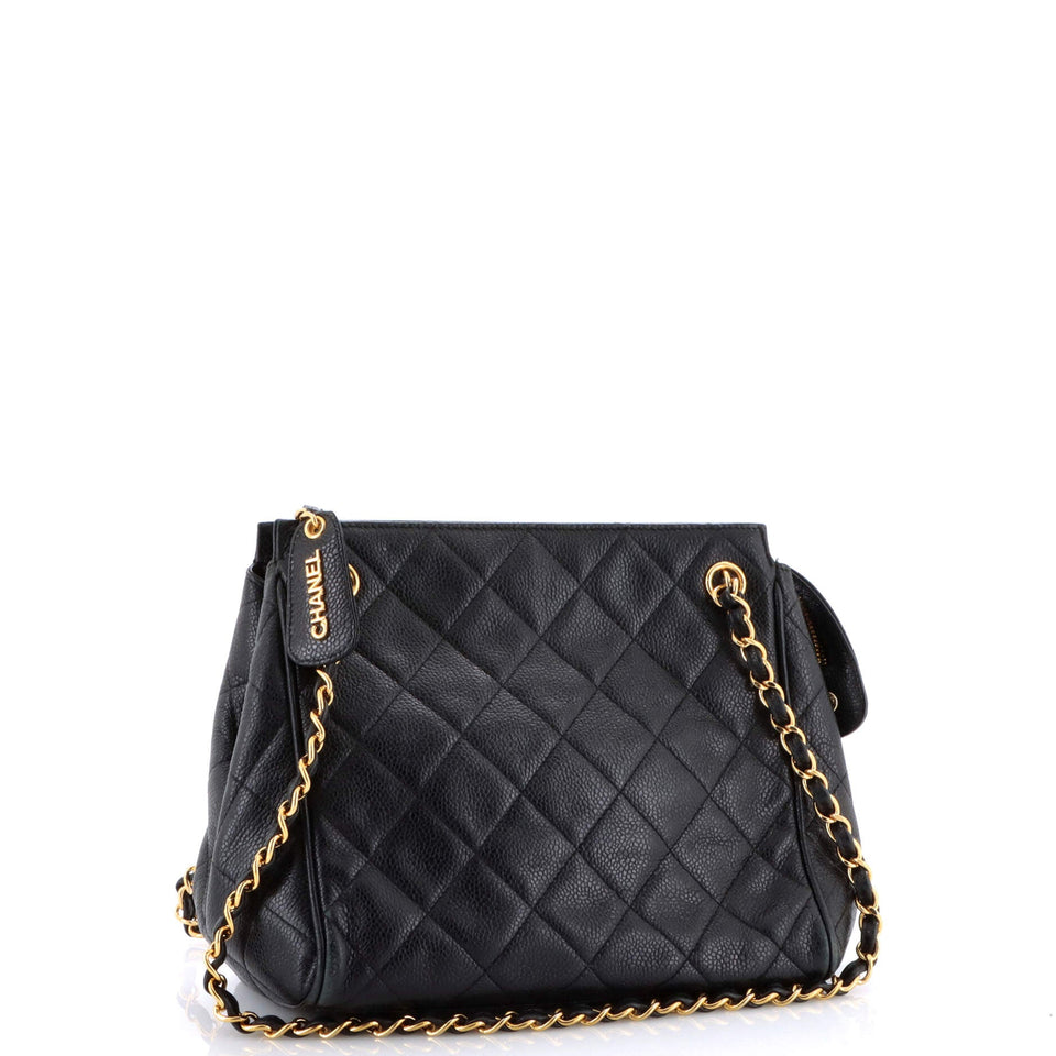 Vintage Chain Tote Quilted Caviar