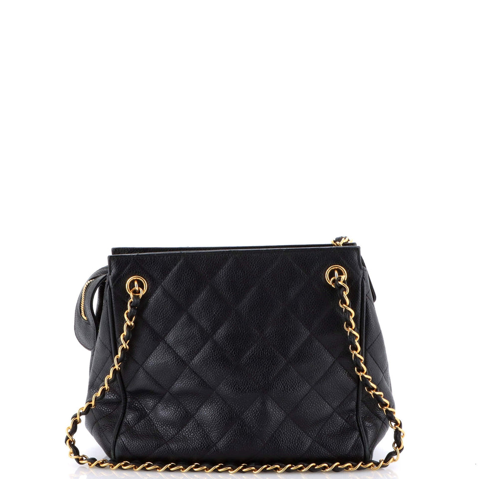 Vintage Chain Tote Quilted Caviar