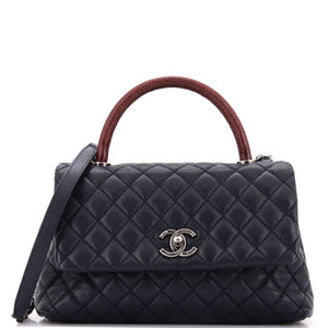 Coco Top Handle Bag Quilted Caviar with Lizard Small