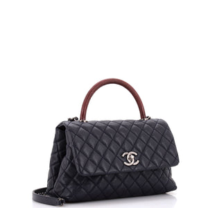 Coco Top Handle Bag Quilted Caviar with Lizard Small