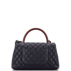 Coco Top Handle Bag Quilted Caviar with Lizard Small