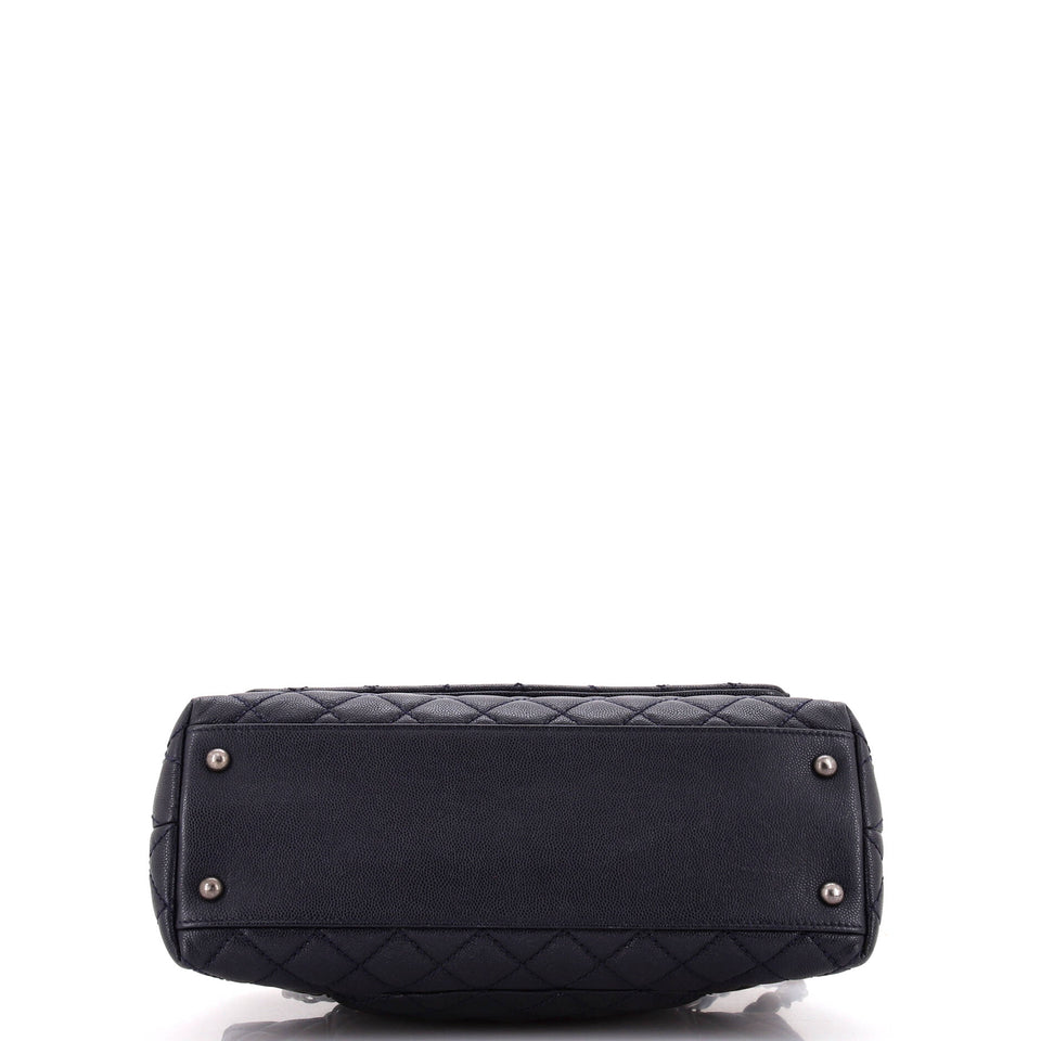 Coco Top Handle Bag Quilted Caviar with Lizard Small