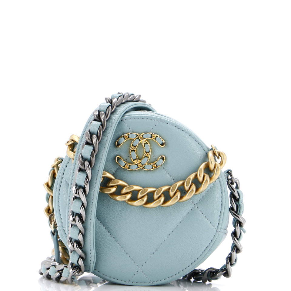 19 Round Clutch with Chain Quilted Leather