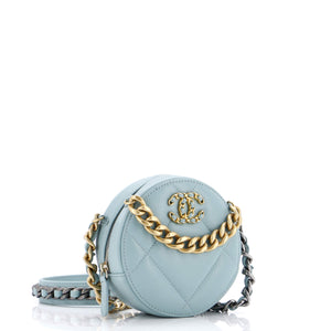 19 Round Clutch with Chain Quilted Leather