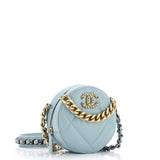19 Round Clutch with Chain Quilted Leather
