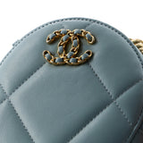 19 Round Clutch with Chain Quilted Leather