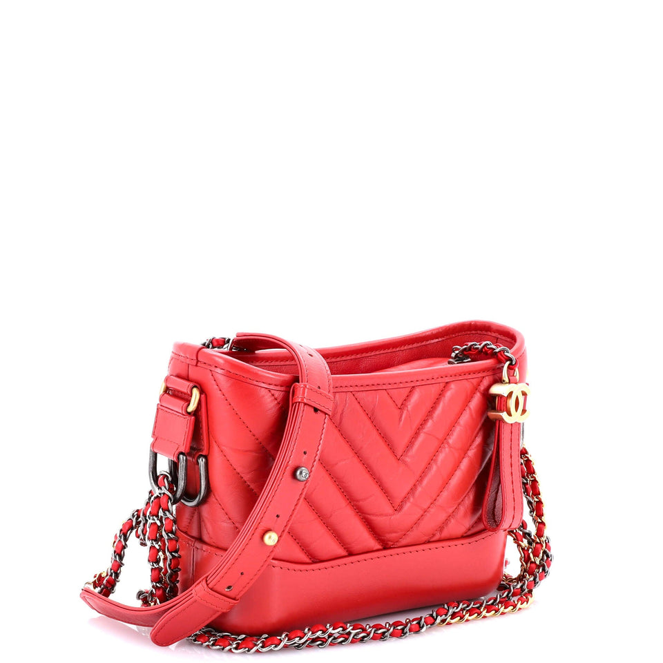 Gabrielle Hobo Chevron Aged Calfskin Small
