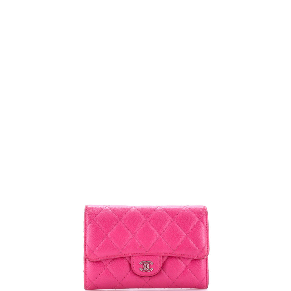 CC Gusset Classic Flap Wallet Quilted Caviar Small