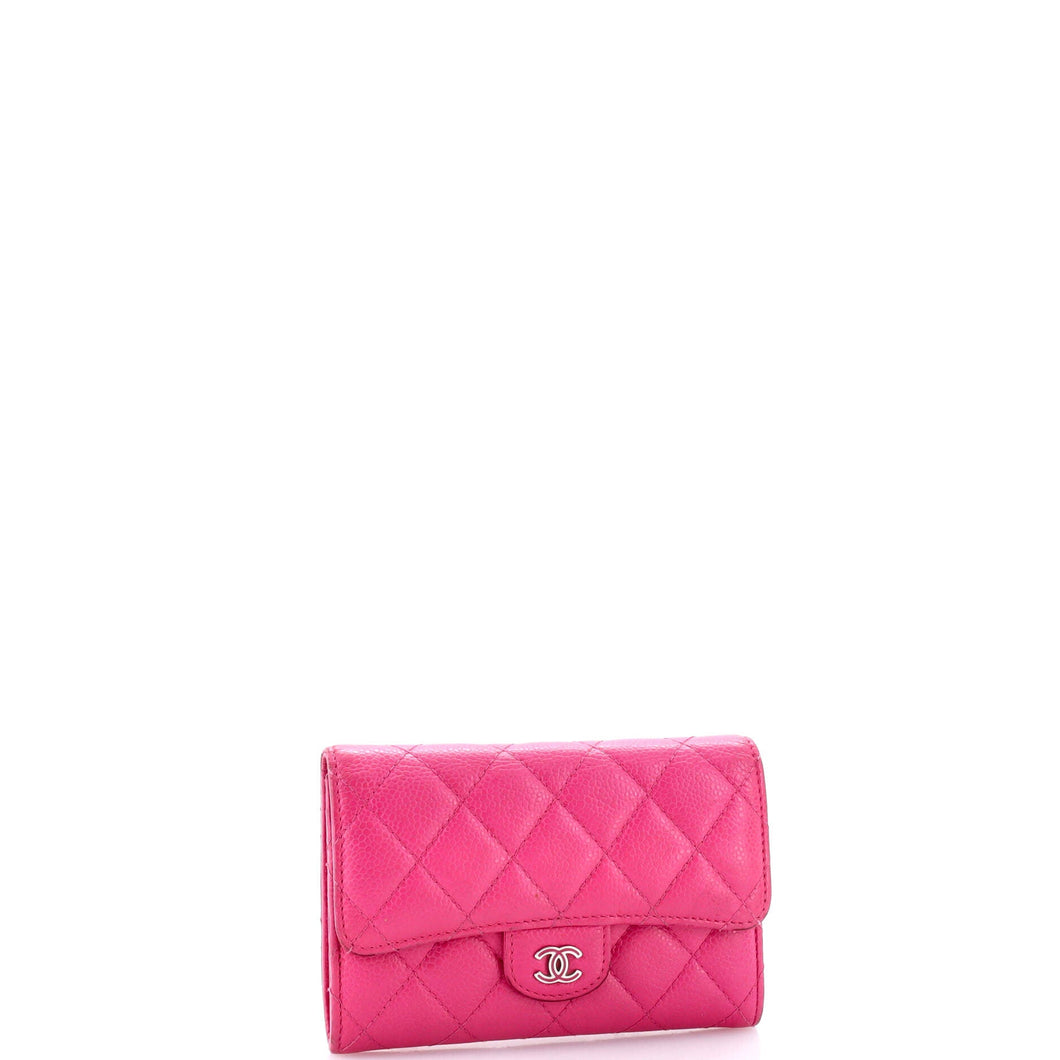 CC Gusset Classic Flap Wallet Quilted Caviar Small